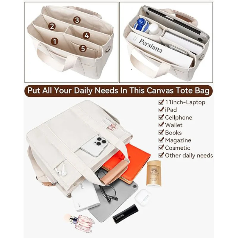 Multi Pocket Womens Canvas Handbag Large Capacity Casual Tote Bag Shopper Shoulder Bag For Female Mummy Bag 260306