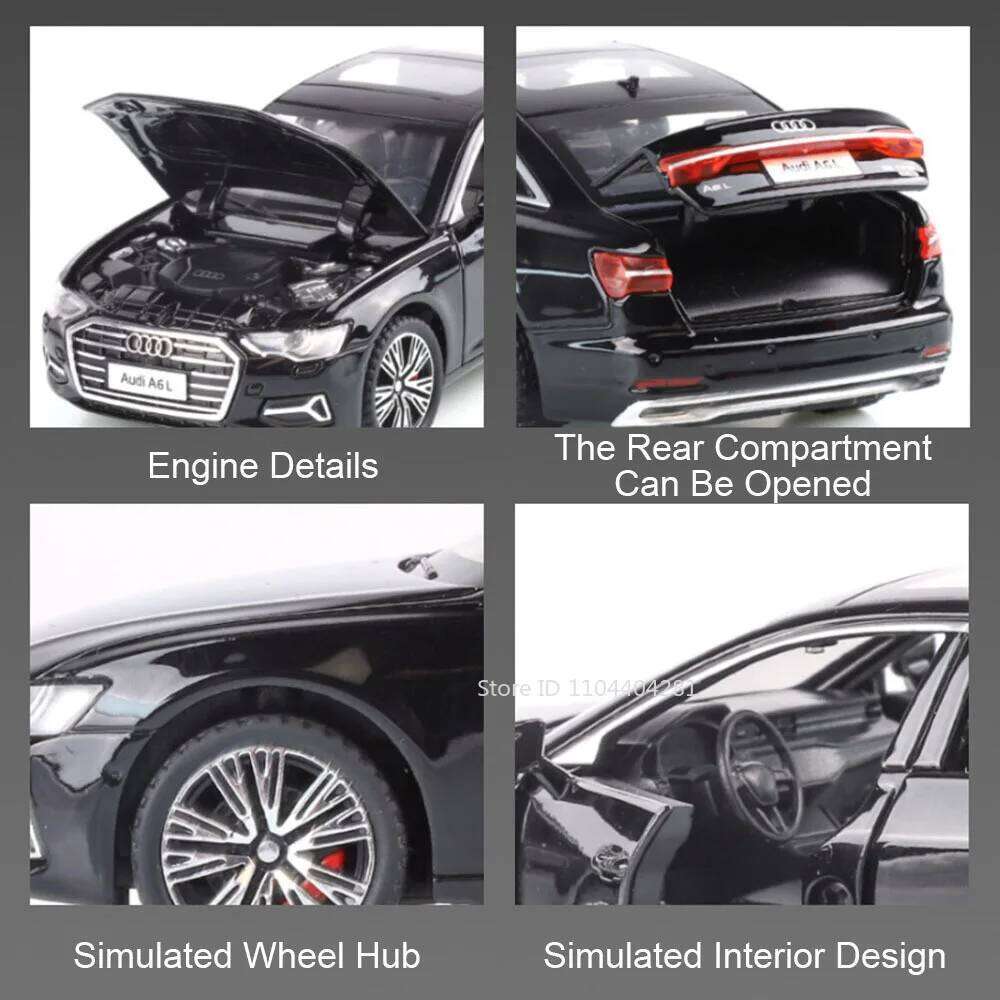 1:32 A6L S400L Alloy Model Toys Diecast Car Front Wheel Steering Doors Opened Sound Light Pull Back Vehice Home Decoration Gift Z260306