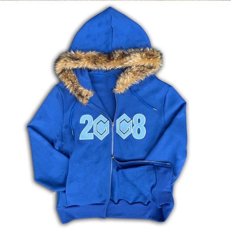 2026 Autumn Winter Hip Hop Streetwear Hoodie Digital Print Fleece Collar Cardigan Zip Up Casual Warm Coat 260228