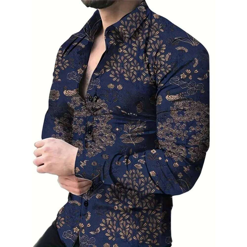 New Men's 3D Printed Shirt Outdoor Street Style Long-Sleeved Buttoned - Oversized Fashionable Clothing