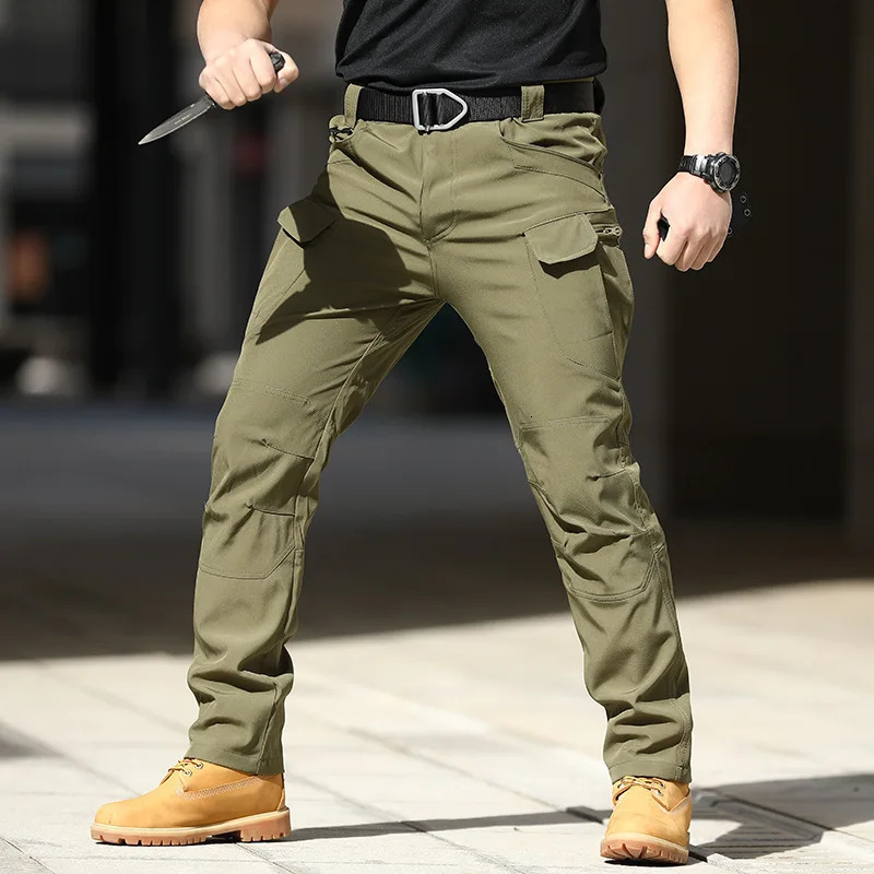 Motorcycle Men Outdoor Pants Multi Pockets Elastic Tactical Pant Waterproof Plus Size Casual Cargo Trousers Pockets Men Clothing 260305