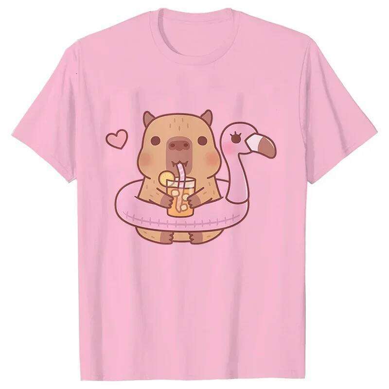 Graphic Tops Female Blouse Clothing Fashion Capybara Women's T-shirt Casual Sleeve Cute Aesthetic Clothes XJ260306 XJ260306