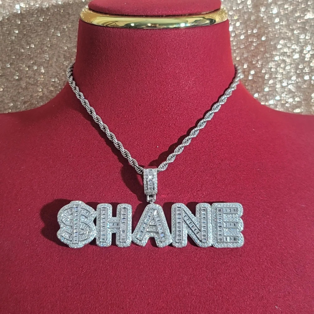 Custom Iced Out Small Name Pendants Personalized Letters Necklace With Tennis Chain Fashion Charm Hip Hop Jewelry For Women 260302