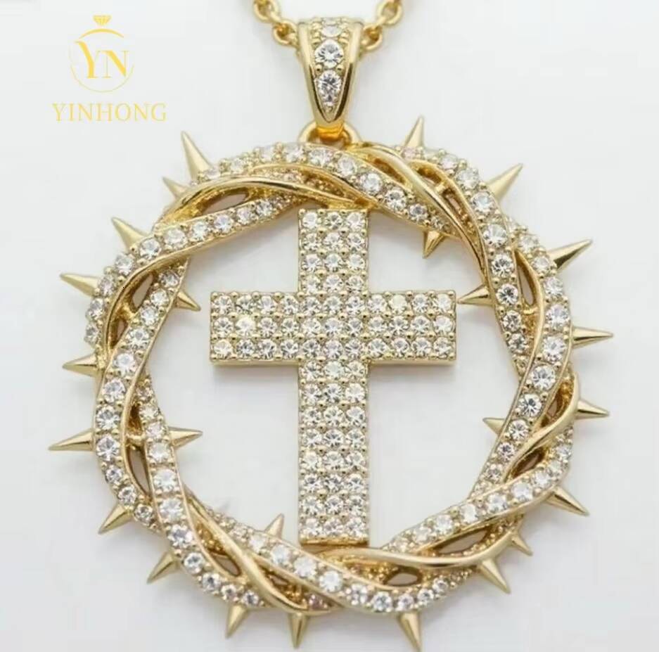 Pass Diamond Tester Baguette 925 Sterling Silver Hip Hop Pendant Lab Diamond Vvs Moissanite Cross Pendant