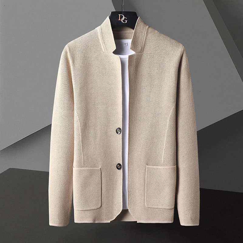 Cardigan Jacket Men Solid Color Knitted Casual Stand Collar Slim Fit Cardigan Coat Mens Sweater Jacket Khaki Black Gray 4Xl 260306