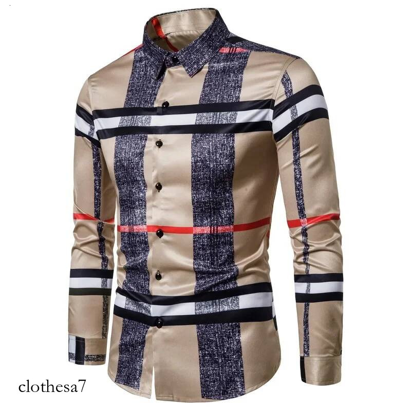 New 2025 Business Casual Plaid Men's Formal Workwear Wedding Dress Slim Social Party Clothes Khaki Checked Shirt 6XL