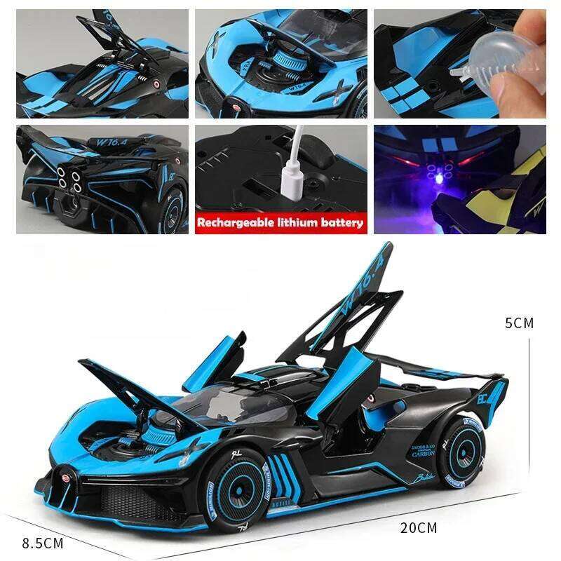 Spray 1/24 Bugatti Bolide Supercar Alloy Model Sound Light Diecast Vehicle Boy Car Toy Gift Collectable Miniature Home Decor Z260306