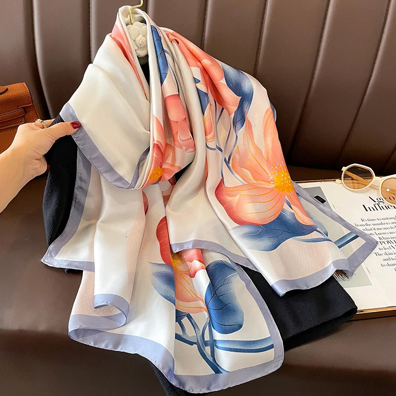 Women 18090cm Fashion Beautiful Soft Silk Scarves female Lady Shawl Hijab Wrap Foulard Bandanna Muffler Beach Pareo 260302
