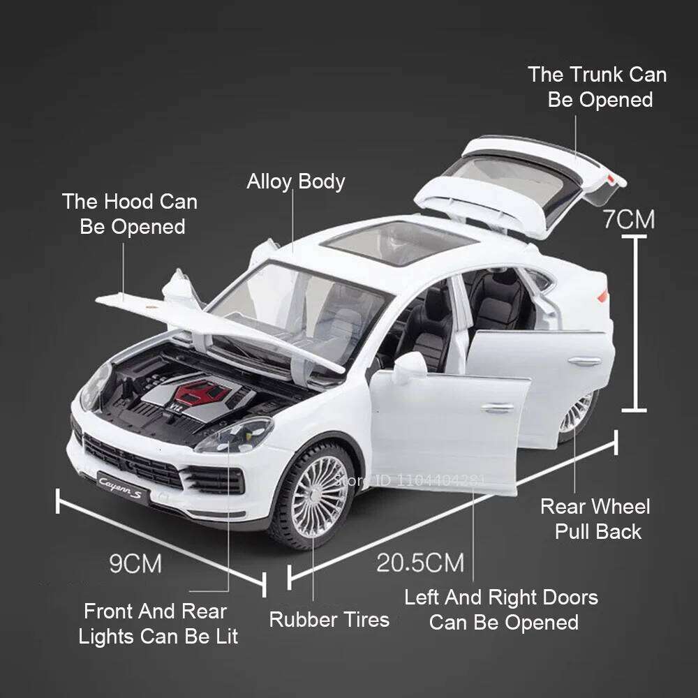 1:24 Cayenne S Lambo URUS Toys Model Diecast Car 6 Doors Opened with Sound Light Pull Back Metal Vehices for Children's Day Gift Z260306