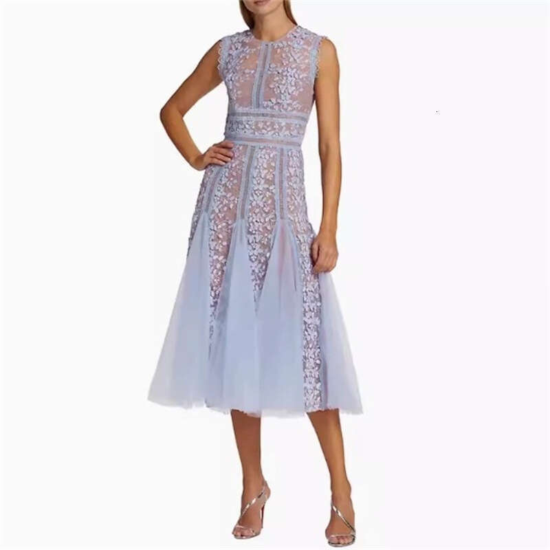 2026 Spring/Summer New Designer Fashion a3 Mesh Embroidered Sleeveless Waist Elegant Medium length Skirt