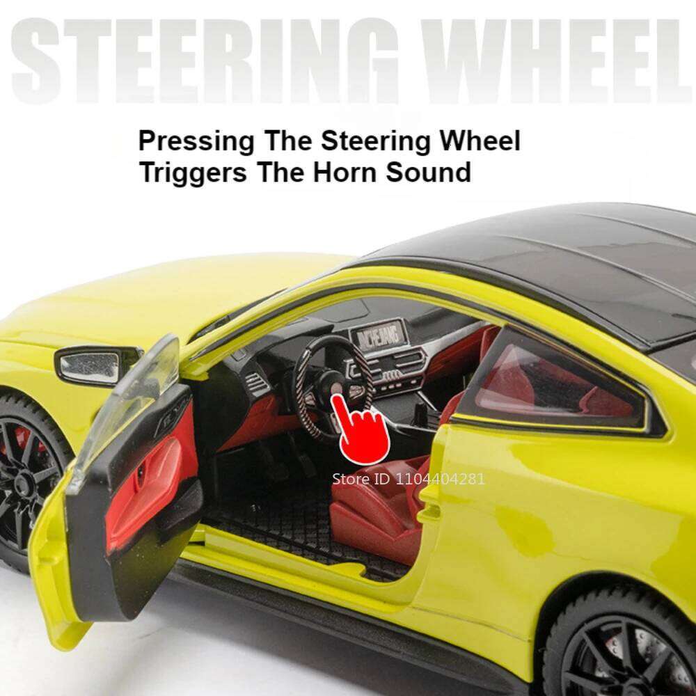 1:24 M4 M3 Miniature Model Toys Diecast Alloy Car with Sound Light Pull Back Doors Opened Front Wheel Steering Vehices Kids Gift Z260306