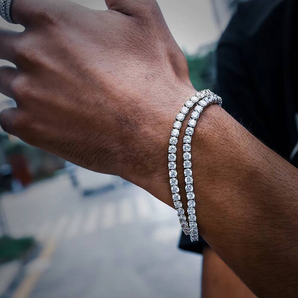 Fine Moissanite Jewelry 2/3/4/5mm Tennis Chain Men Women White Gold Plated 925 Sterling Silver Jewelry Wedding Bridal Bracelet
