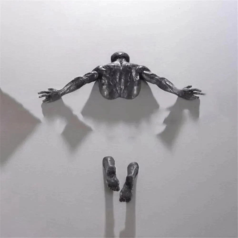 Copper Wall Decor Abstract Character Resin Rock Climbing Man Statue Sculpture Background Wall Art 3D Through Wall 260307 - view 7