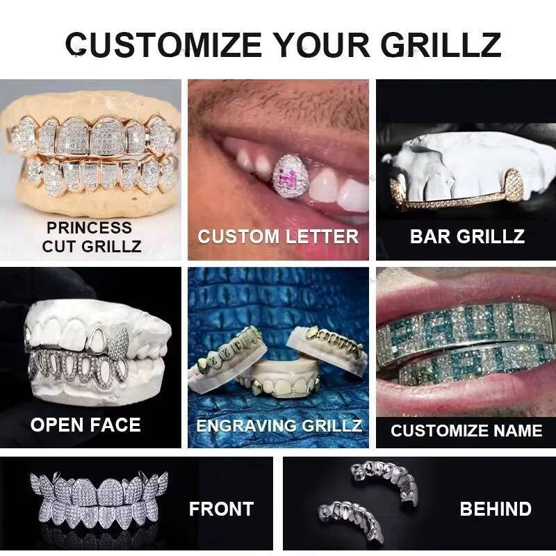 10K 14K 18K Vvs Moissanite Grillz Custom Gold Teeth Grillz With Round Brilliant Cut Hip Hop Diamond Grillz for Men Women