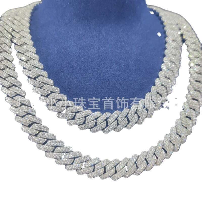 Factory direct cross-border jewelry, sterling silver diamond necklace, 12mm moissanite, high-end hip-hop Cuban chain, premium quality