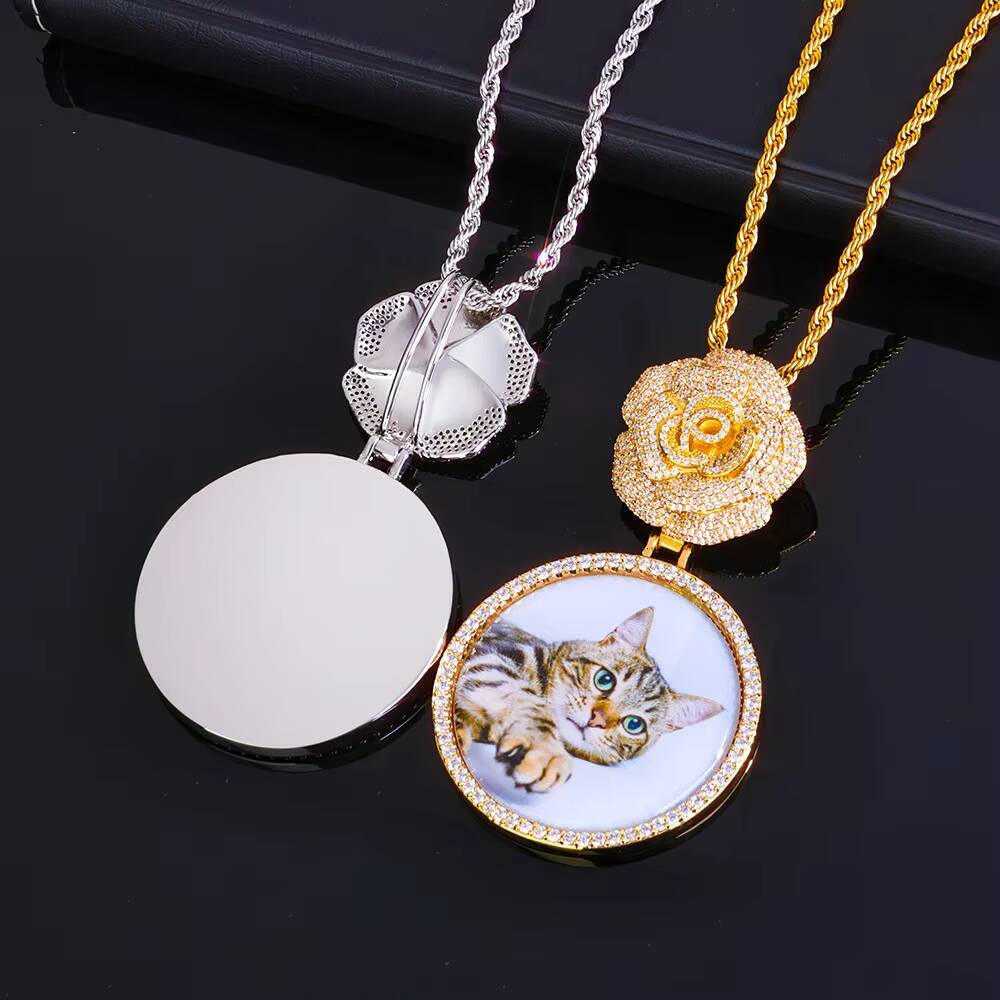 Hip-hop Rose Buckle Round Photo Pendant Creative Memorial Frame Trendy Versatile Accessories for Cross-border Market