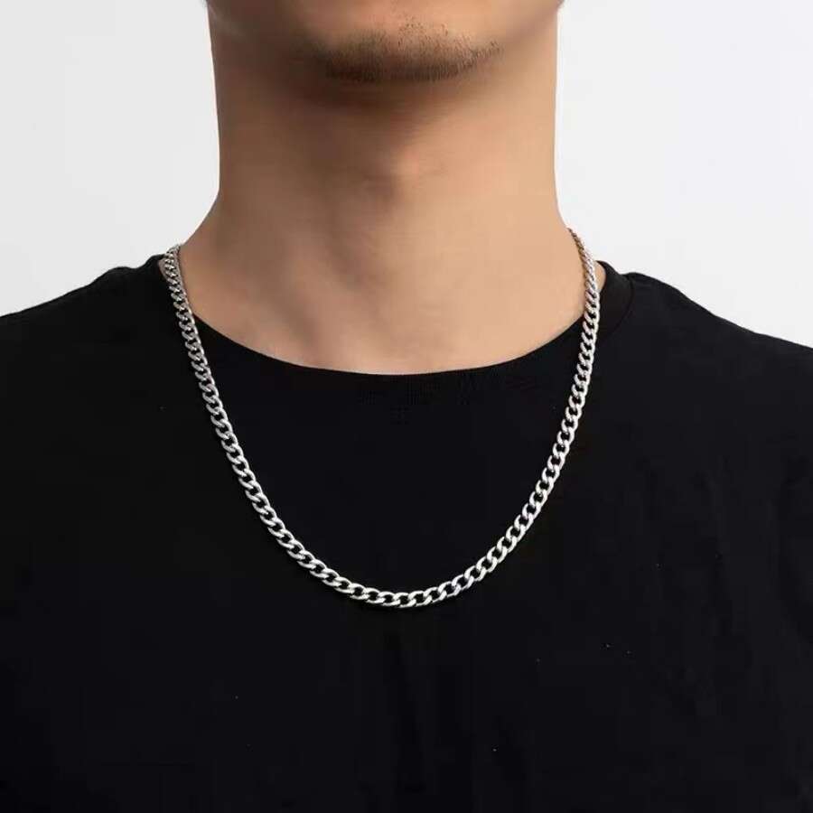 New Cuban Style Titanium Steel Square Dragon Bone Necklace Premium Flip Cover Gift Box Men's Versatile Accessory