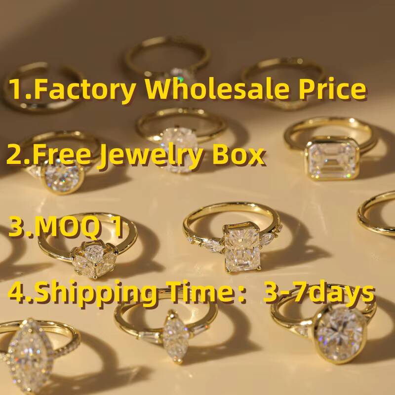 Wholesale High Quality Certificate 14k 18k Solid Real Gold VVS D Color Moissanite Diamond Solitaire Engagement Ring Prong