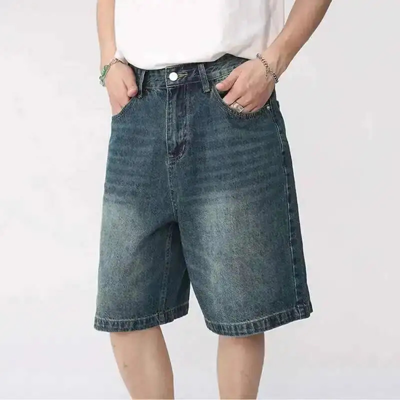 IEFB Summer Denim Shorts Mens Loose Korean Style Retro Short Jeans Fashion Washed Casual Knee Length Pant Streetwear 9A8588 260306