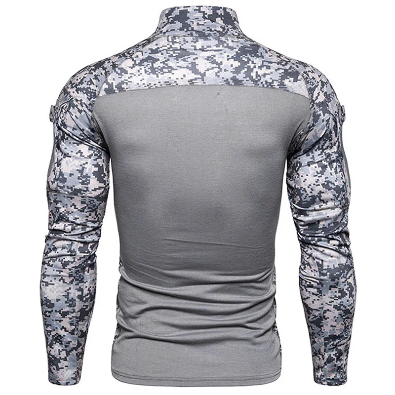 Men Outdoor Elastic Fitness Camo Patchwork Long Sleeve T Shirt Y2K Mens Zip Up Pocket Gym Tactical Shirts Ropa Hombre Camiseta 260302