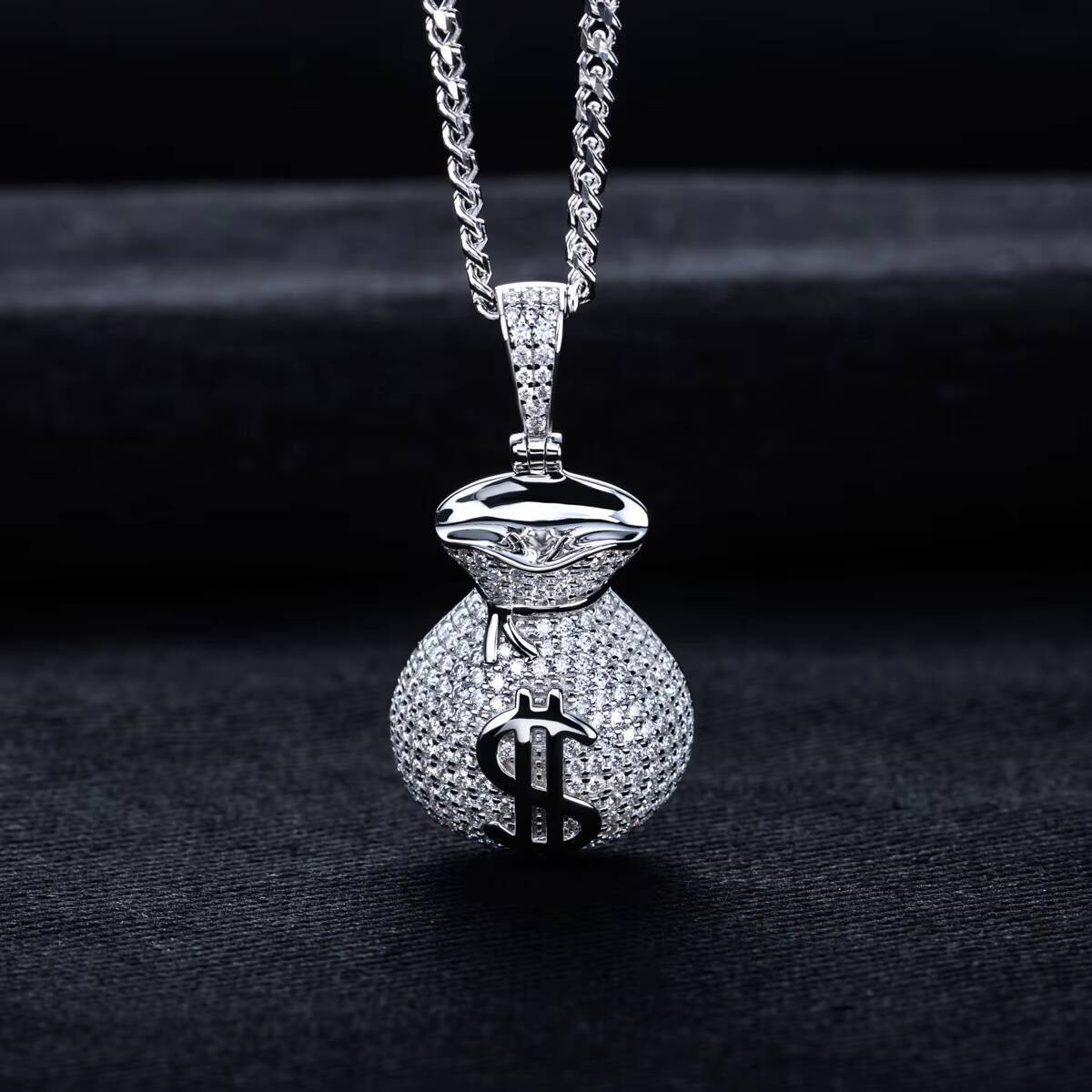 Money Bag Dollar Sign Full Pave Moissanite Pendant Necklace Urban Hop Street Style Factory Wholesale