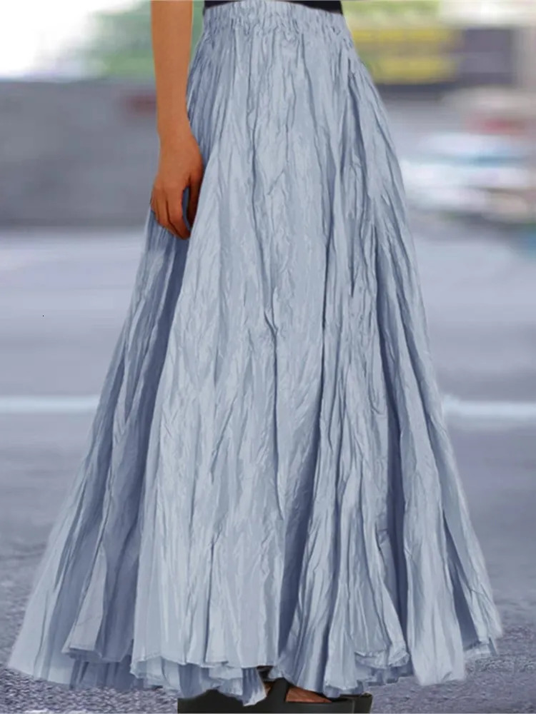 Spring Summer Solid Color Skirts Women Fashion Simple Style Folds Loose A-line Skirt Trendy Female Clothing Streetwear 260306