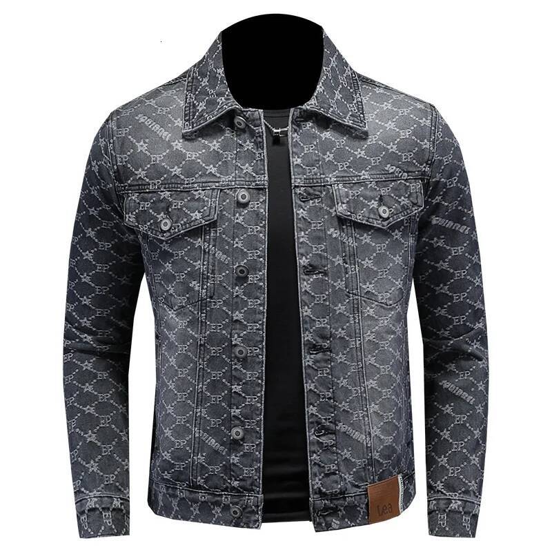 Minglu Jacquard Denim Jackets Luxury 100% Cotton Spring Auutmn Turn Down Collar Simple Casual Male Coats Man OuterWear