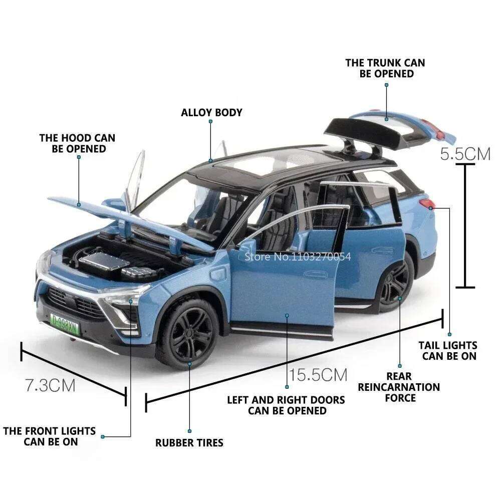 1:32 LEADINGIDEAL ONE NIO ES8 Cars Toys Alloy Diecast Models Doors Opened Sound Light Pull Back New Energy Vehicles Kids Present Z260306