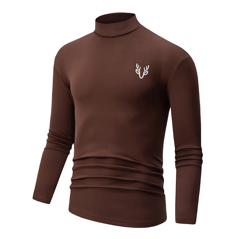 31 Piece Autumn And Winter Mens Solid Color Semi High Neck Casual Simple Warm Long sleeved Tshirt Youth Plus Size Base Top 260302