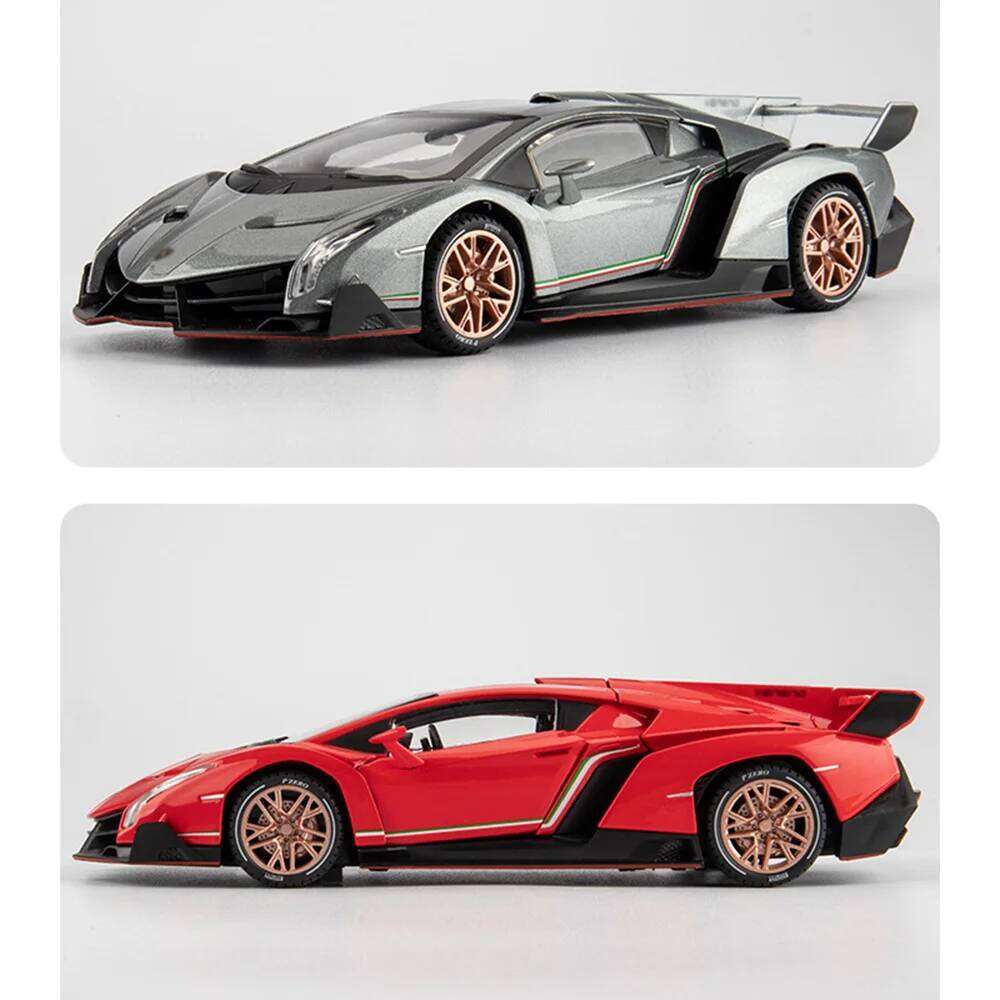 1:22 Lambo V12 GT Veneno Alloy Sports Car Diecast Model Toys with Sound Light Pull Back Doors Opened Metal Vehices Birthday Gift Z260306