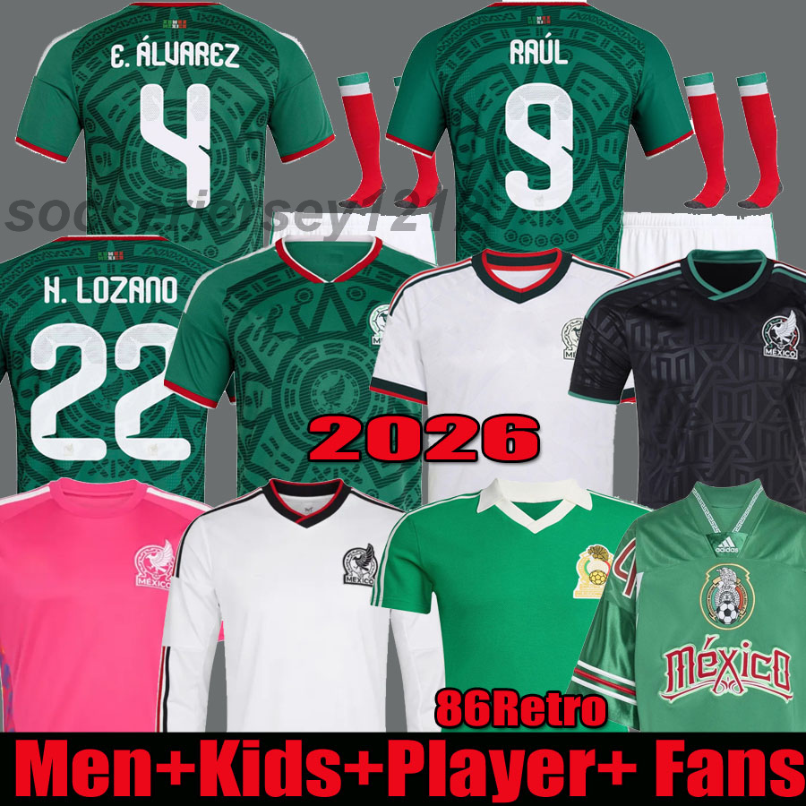 2026 MEXICO soccer jerseys 26 27 Kit football shirt E.ALVAREZ shirts CHICHARITO LOZANO 2025 2026 2027 Men kids sets long women Corona Player fans Vega 86 Retro 3XL