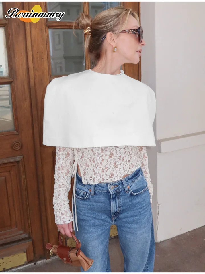 Edgy Mock Neck Capelet Crop Top Women Classic Cape Wrap Turtleneck Short Cloak Luxe Elegant Streetwear Outfit 2026 Spring 260304