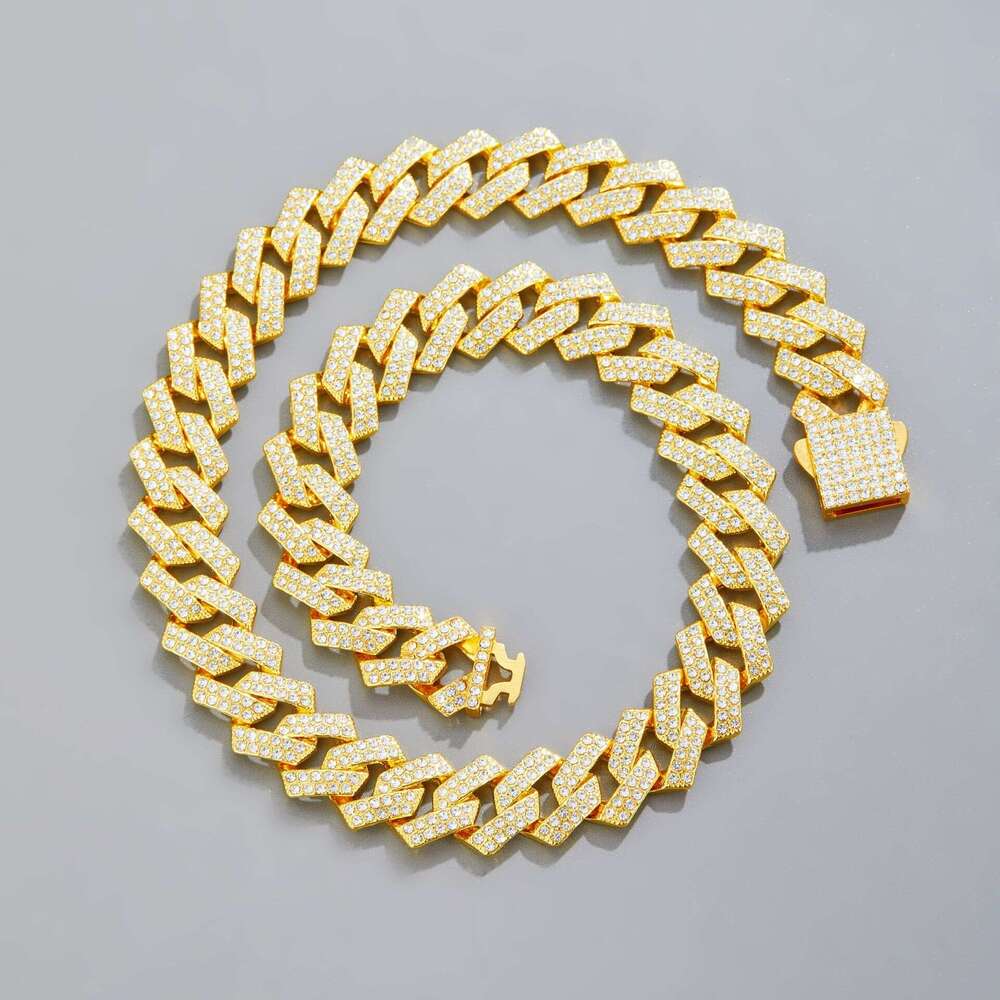 Hip-hop Cuban chain 15mm fashion high-quality alloy rhinestone necklace hip-hop jewelry direct from the factory