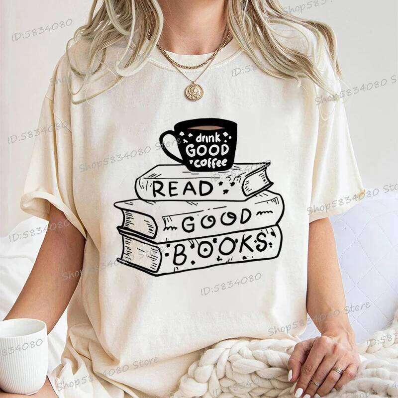 Casual Vintage T Shirt Women Trendy Bookish Short Sleeve T-shirt Book Party Gift Coffee Lover Summer Clothes XJ260306