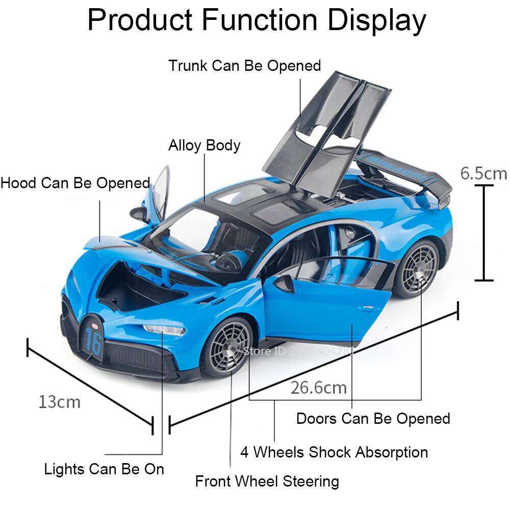 1:18 Chiron Mustang Shelby GT500 Miniature Model Toys Alloy Diecast Car Doors Opened Sound Light Pull Back Cars Boyfriend's Gift Z260306