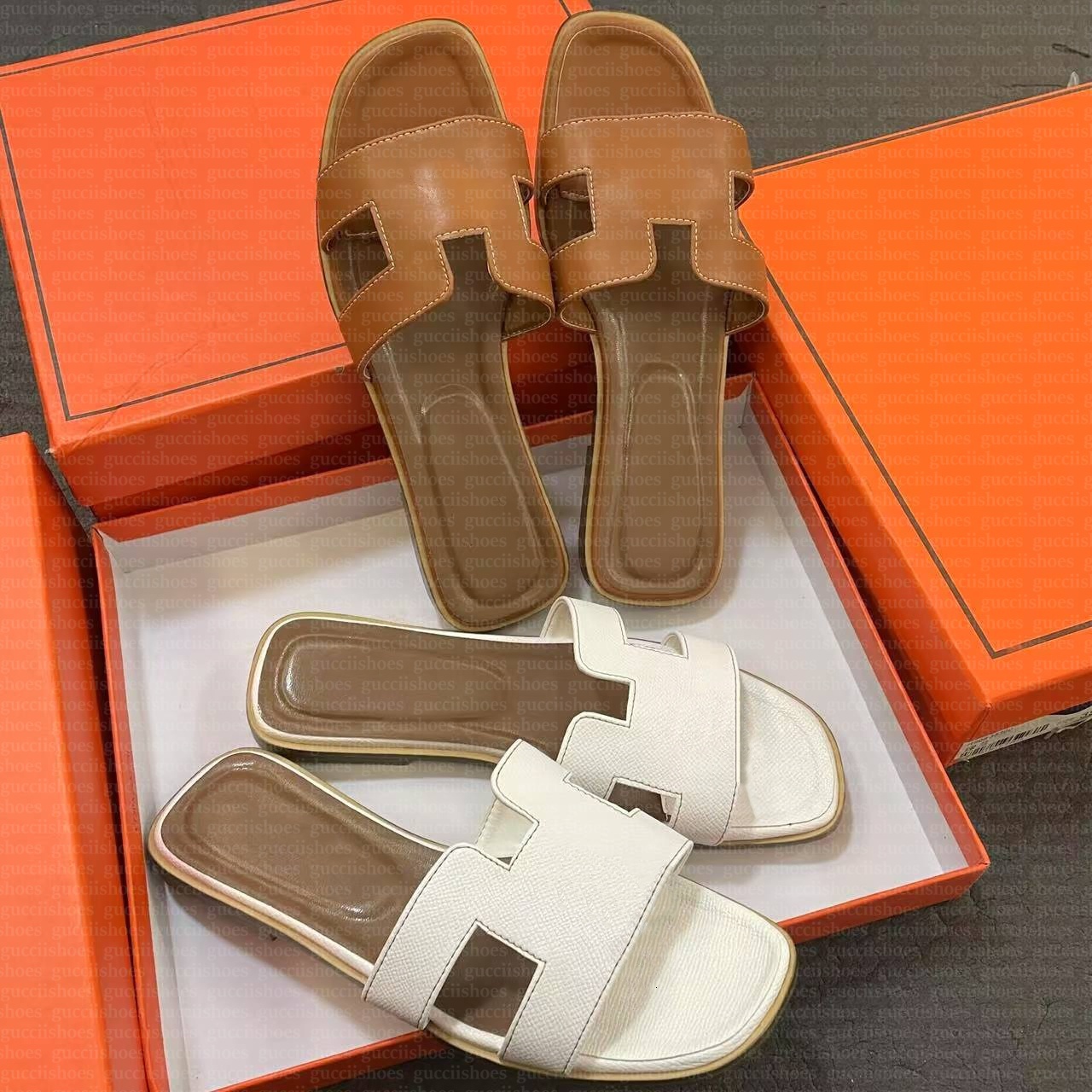 designer oran sandals Women shoes slippers for womens sandal lady casual loafers shoes white brown outdoor beach slides Summer flats Classic Flat heel flats with box