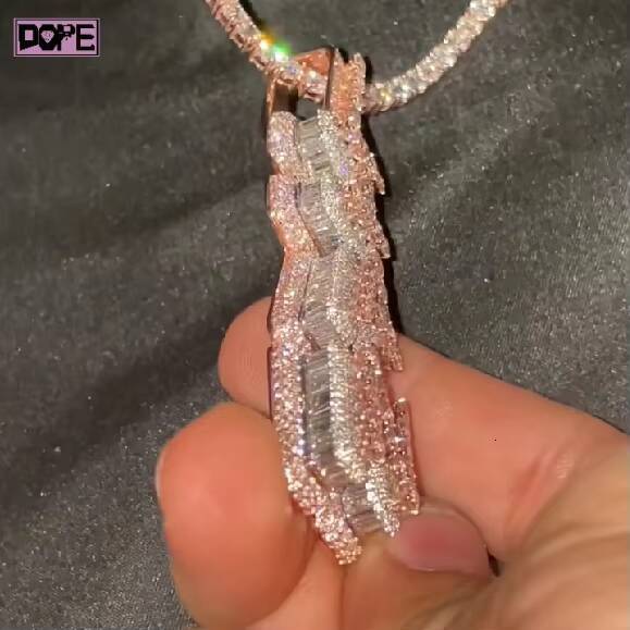 Hiphop Mossanite Pendant VVS Baguette 925 Silver Vertical Iced Out Name Letter Custom Moissanite Pendant Pass Diamond Tester