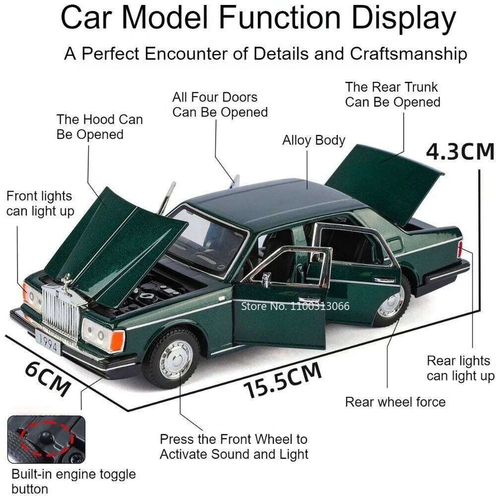 1:32 Santana Rolls Royce Silver Spur Cars Models Light Sound Miniature Vehicles Wheel Pull Back Car Boys Educational Toys Z260306