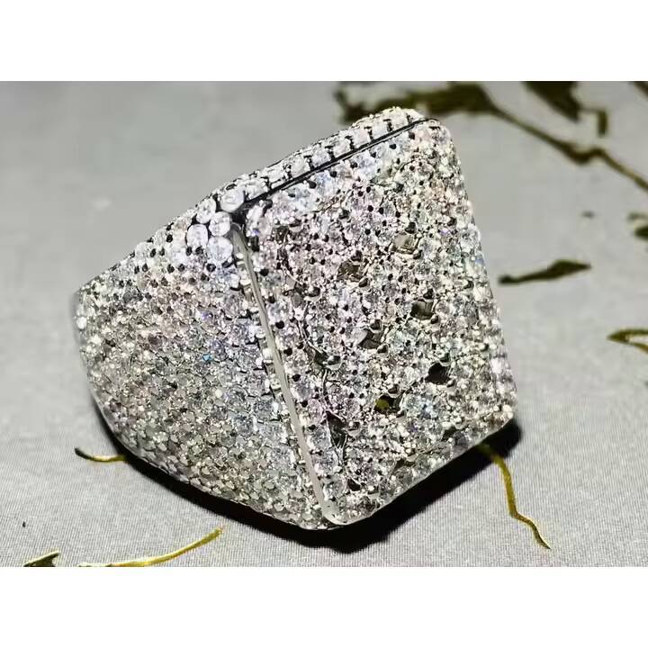 Unisex Crystal Rhinestone 925 Sterling Silver Gold Plated Hip Hop Style Ring Sizes Varied for Engagement Day