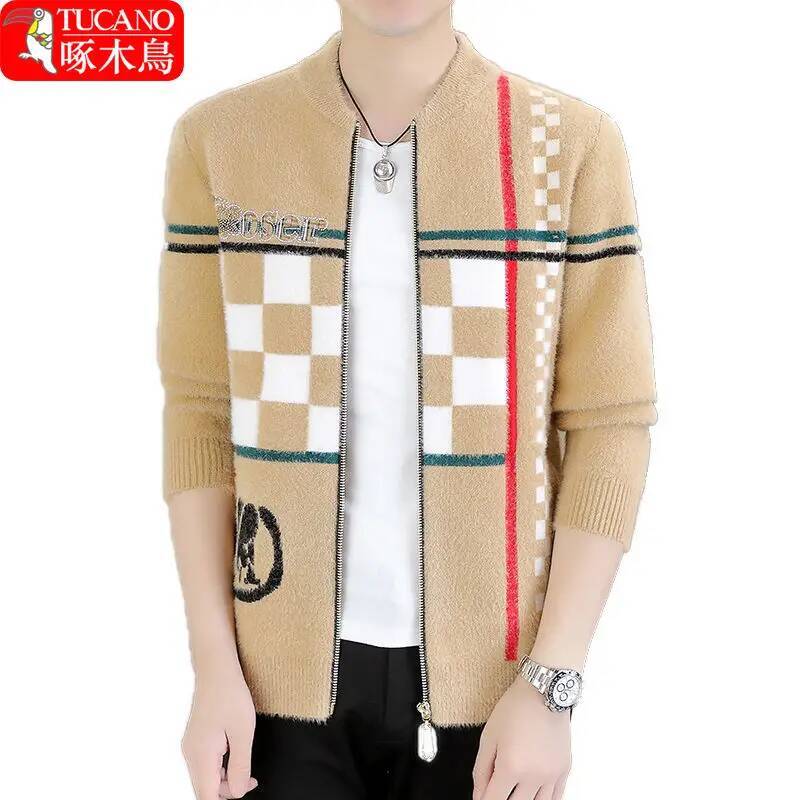 Men's fashion cardigan new trendy casual jacket slim spring and autumn knitted sweater