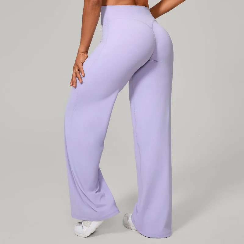 Womens Pilates Straight Leg Yoga Pants Hip Lifting Tight Fitting Wide Outdoor Sports Running Casual Fitness 260306