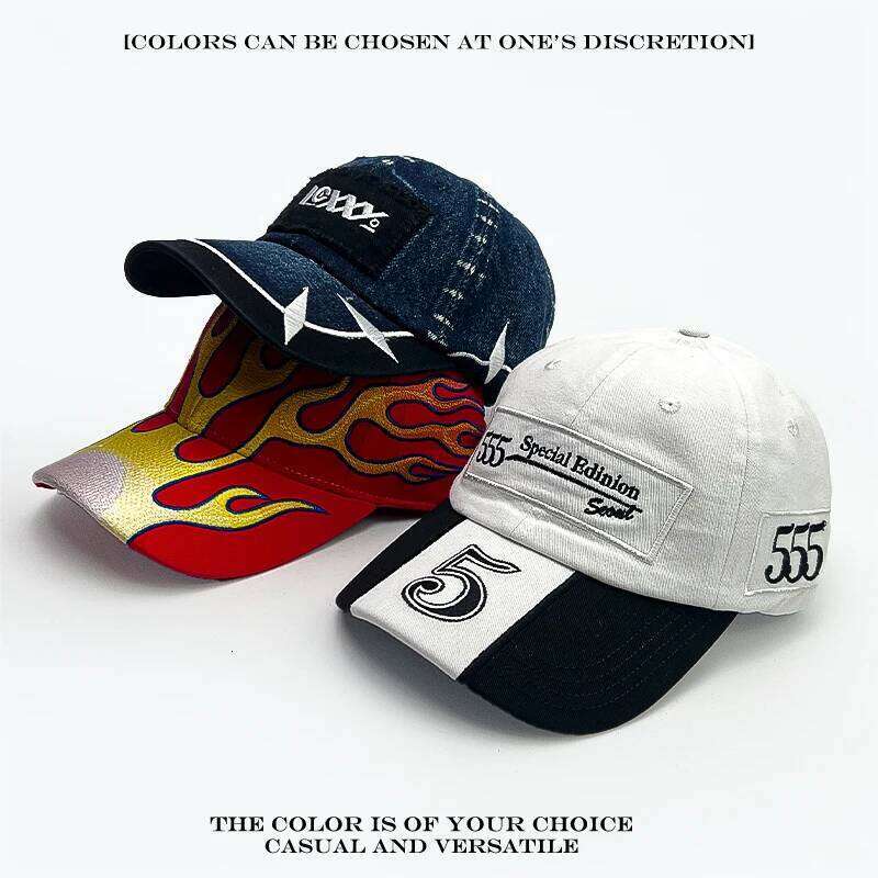 Sunshade Street Versatile Personal Peaked Caps Fashion ins New Men Women American Letter Embroidery Flame Thorn Baseball Hats Y260304