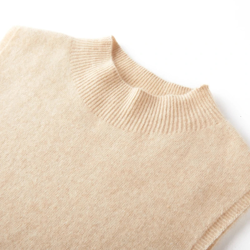 Pure Wool Sleeveless Mock Neck Sweater Womens Solid Color Knitting Basic Top Pullover Cashmere Clothes 260306