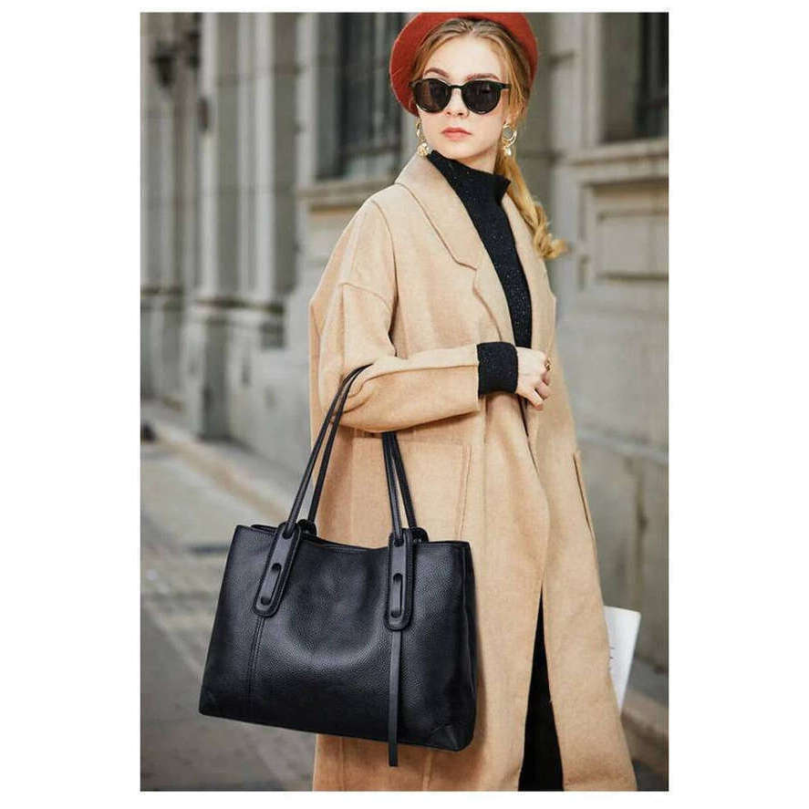OLOEY 2025 Winter Spring Lichee Genuine Leather Women Shoulder Handbag Large Capacity Soft Cowhide Pacthwork Female Tote Bag Practical Bags