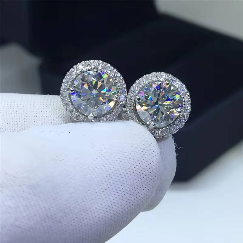 Warehouse Luxury Moissanite Stud 925 Sterling Silver Men Women Jewelry Flower Cluster Halo Diamond Earrings Silver Moissanite