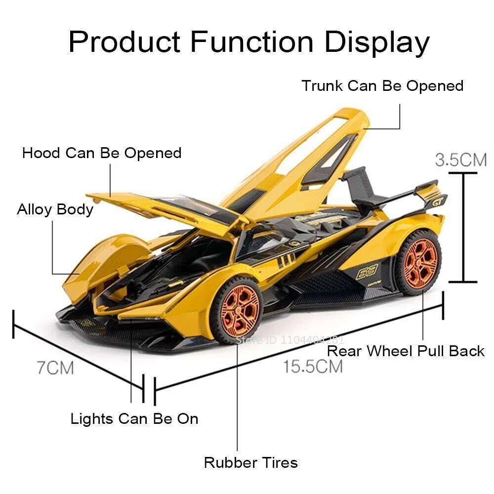 1:32 Lambor Revuelto V12 GT Car Toy Alloy Diecast Model Doors Opened Sound Light Pull Back Miniature Sportscar Collect Ornaments Z260306