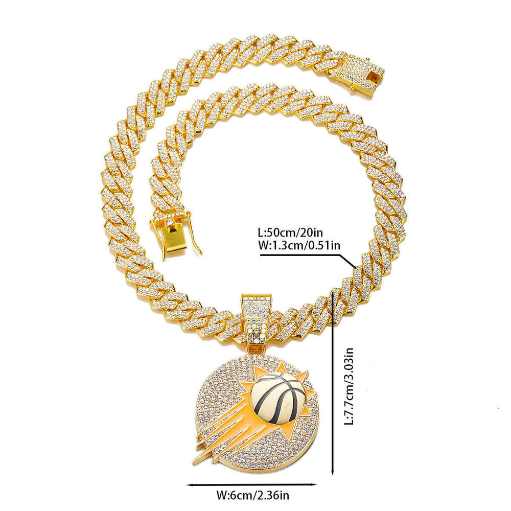Amazon's new alloy basketball pendant necklace with full diamond inlay and oil drip design, high-quality hip-hop style, exclusively for cross-bor