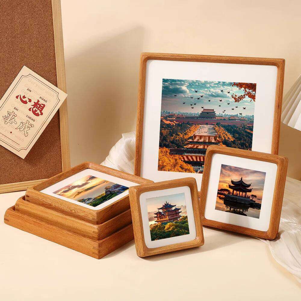 Square Teakwood Photo High-grade 10x10cm 20x20cm 25x25cm Wedding Picture Frame Stand for Pictures Home Desktop Decor Gift H260306