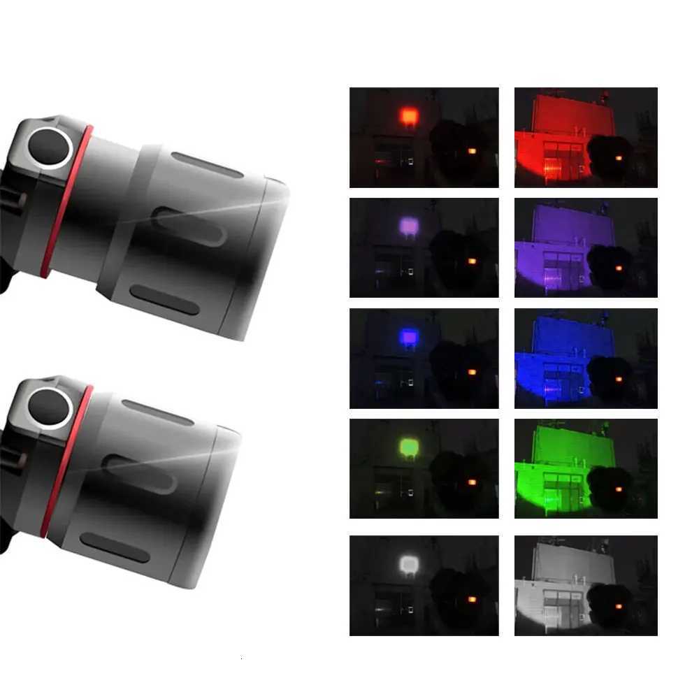 LED Headlamp 3 Modes Zoomable Headlight USB 18650 Head Torch Fishing Light White Red Blue Green 395nm UV Hunting Flashlight Lamp H260307