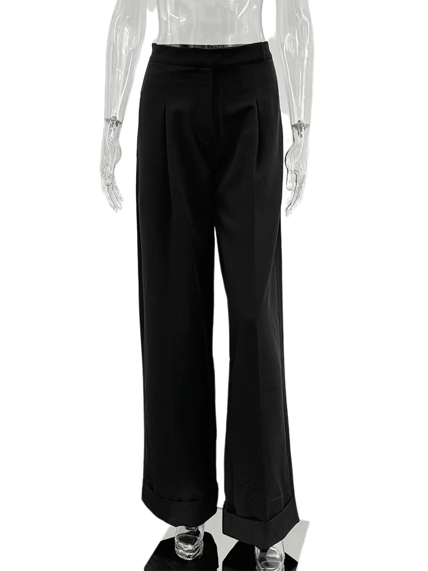 Parc Fee Fashion Loose Black Office Womens Pants Casual High Waist Wide Trousers Elegant Classic Full Length Female 260306